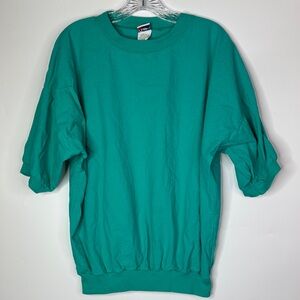 Vintage Quitman 1/2 Sleeve Blue Green Shirt Size XL 80s